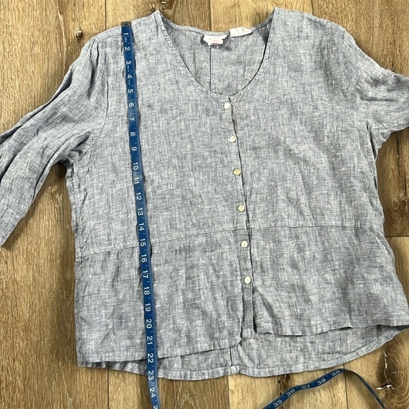 Sigrid Olsen 100% Linen Button Up 3/4 Sleeve Oversized Blouse Chambray Blue - Picture 11 of 11